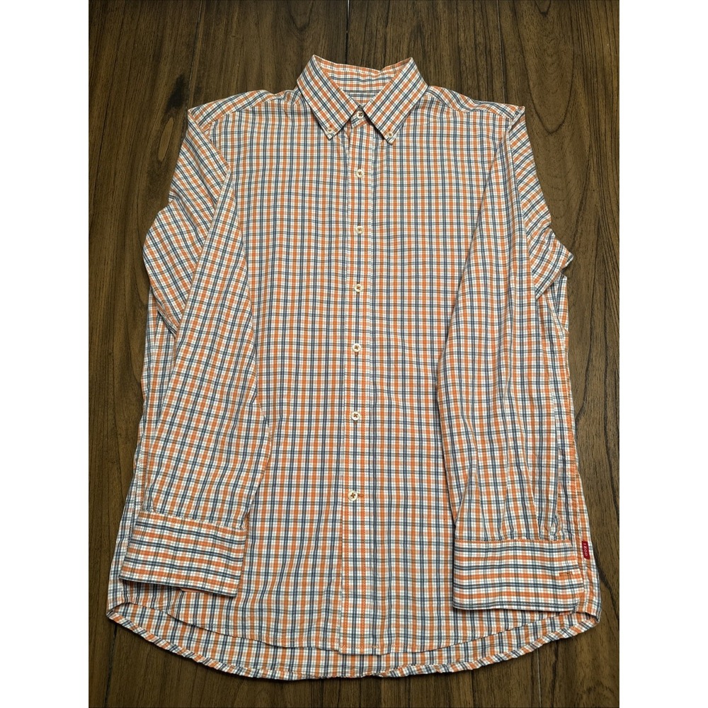 Izod Men's Long Sleeve Button-Down Blue And Orange Plaid Sz M
